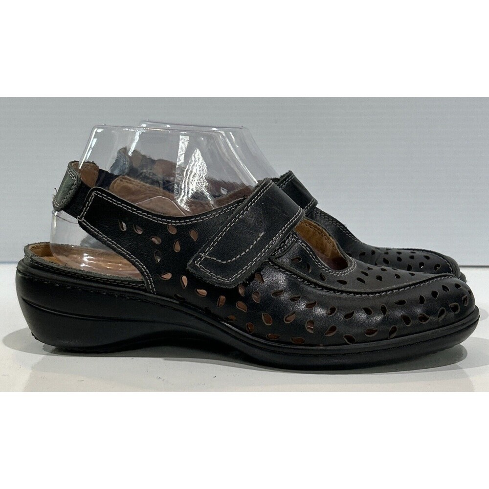 Spring Step Slingback Sandals Women's 38 US 7.5-8 Black Leather Laser Cut Shoes